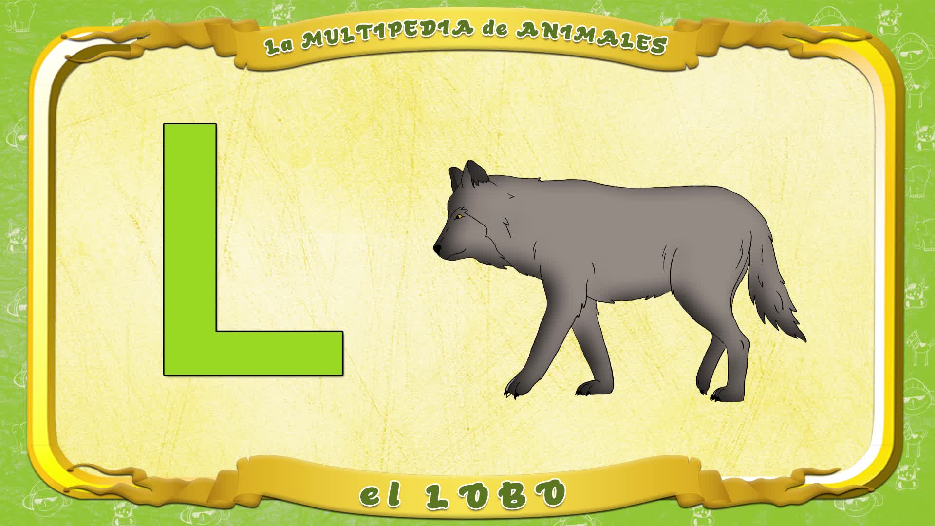 la Multipedia de animales. Letra L - el Lobo